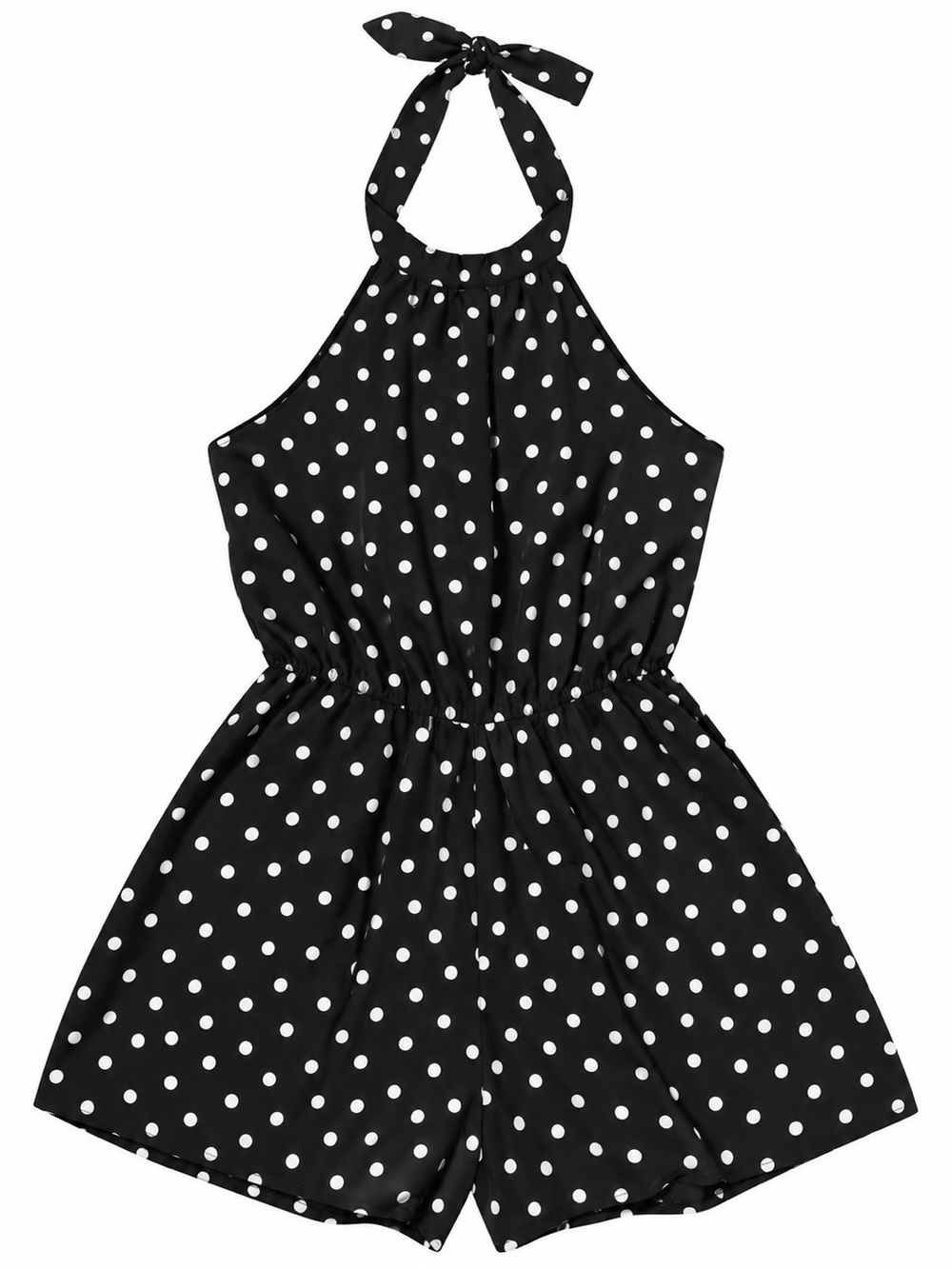 NWOT Elings Black and White Polka Dot Halter Romper Dress Size S